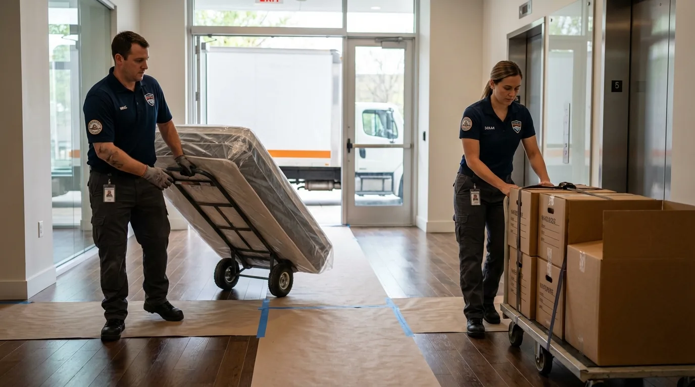 Professional apartment movers loading elevator in Montverde, FL